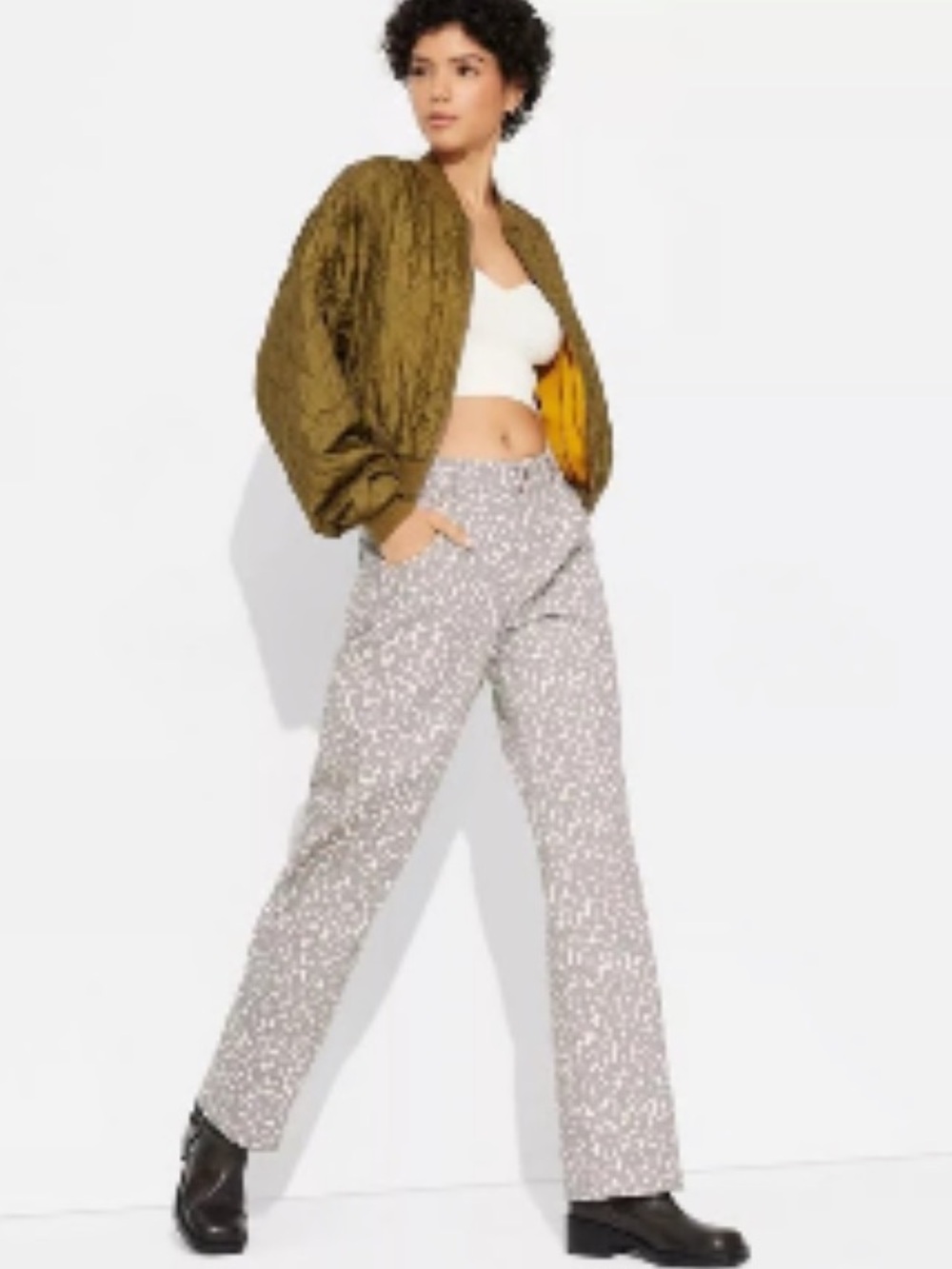 Wild Fable Women's Gray Tan Leopard Print Straight-Leg Relaxed Jeans Pants Small